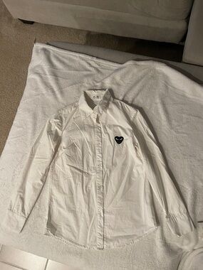 Comme des Garcons PLAY White Button-Up Shirt with Black Heart Patch
